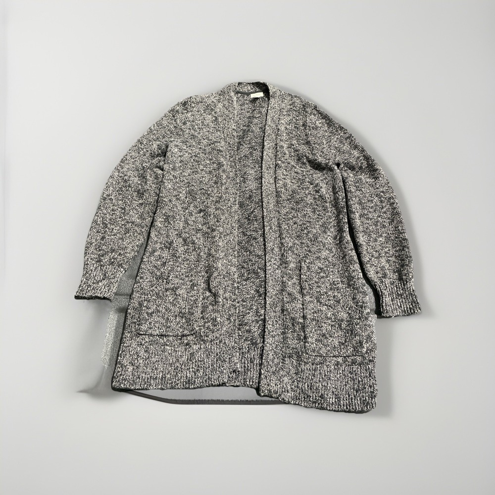 LL Bean Women's Medium Soft Cotton Ragg Sweater Open Front Long Cardigan Gray